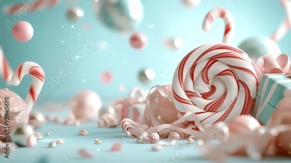 Obraz Vibrant candy stripe backgrounds highlighting glowing giftthemed sale banners, Exclusive Offers, playful festive design