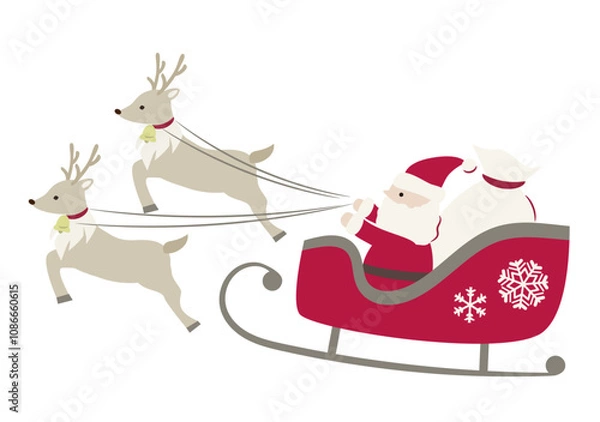 Obraz ソリに乗ったサンタクロースの可愛いイラスト素材