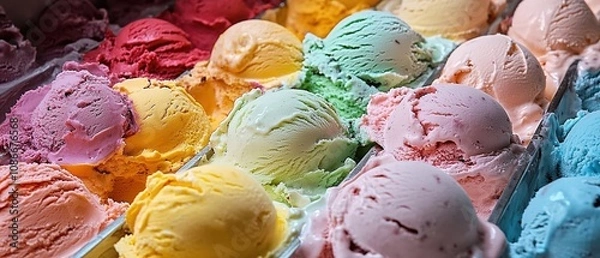 Obraz Colorful ice cream flavors in an urban ice cream shop