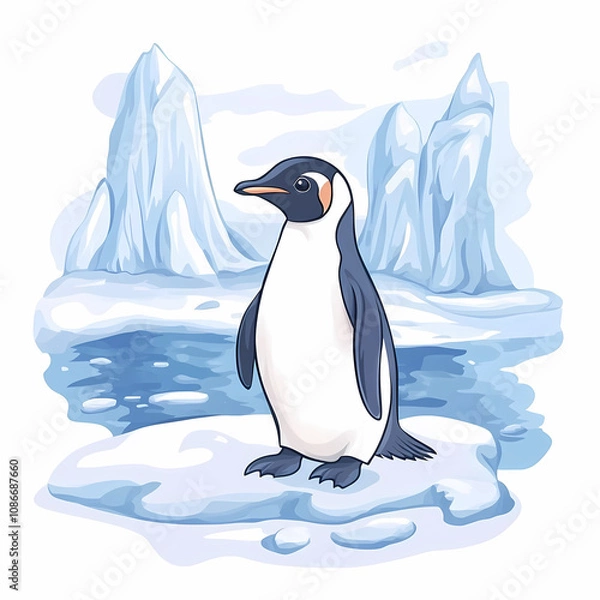 Obraz Cute Penguin Illustration: Charming Solo Penguin Design for Kids' Rooms and Creative Spaces, generated ai