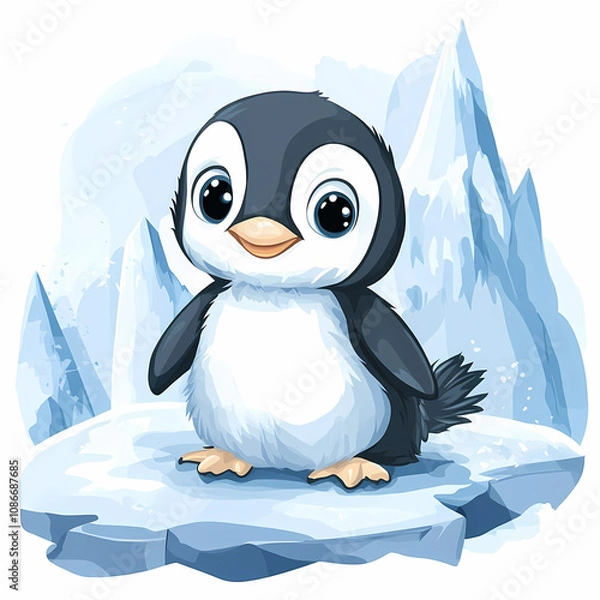 Obraz Cute Penguin Illustration: Charming Solo Penguin Design for Kids' Rooms and Creative Spaces, generated ai