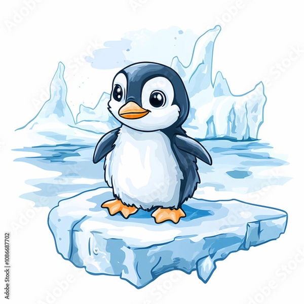 Obraz Cute Penguin Illustration: Charming Solo Penguin Design for Kids' Rooms and Creative Spaces, generated ai
