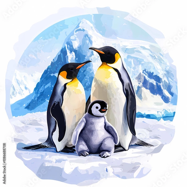 Obraz Adorable Penguin Family: Heartwarming Family Scene for Kids' Rooms and Storybook Projects, generated ai