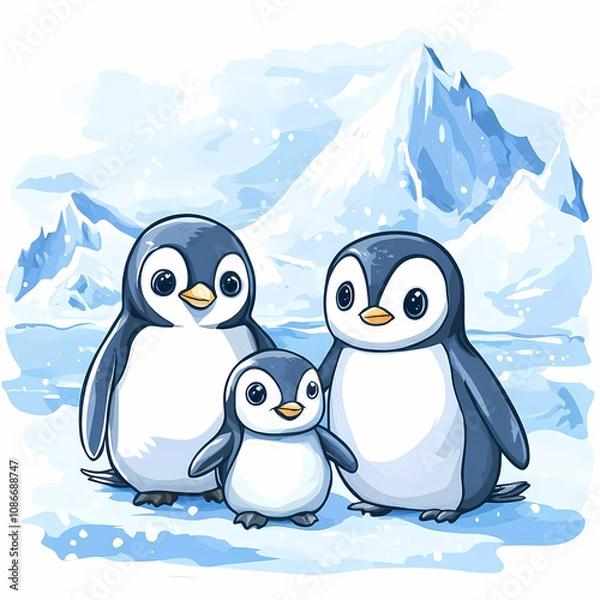 Obraz Adorable Penguin Family: Heartwarming Family Scene for Kids' Rooms and Storybook Projects, generated ai