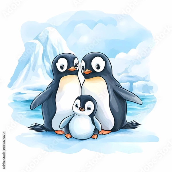 Obraz Adorable Penguin Family: Heartwarming Family Scene for Kids' Rooms and Storybook Projects, generated ai