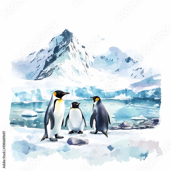 Obraz Adorable Penguin Family: Heartwarming Family Scene for Kids' Rooms and Storybook Projects, generated ai