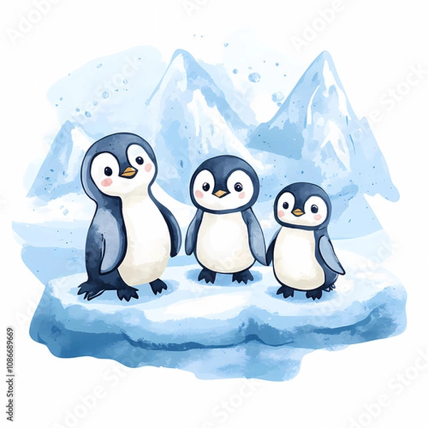 Obraz Adorable Penguin Family: Heartwarming Family Scene for Kids' Rooms and Storybook Projects, generated ai