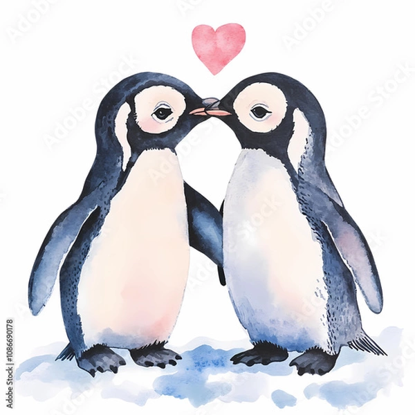 Obraz Penguin Love Art: Adorable Pair of Penguins in Love for Romantic and Kids' Room Decor, generated ai