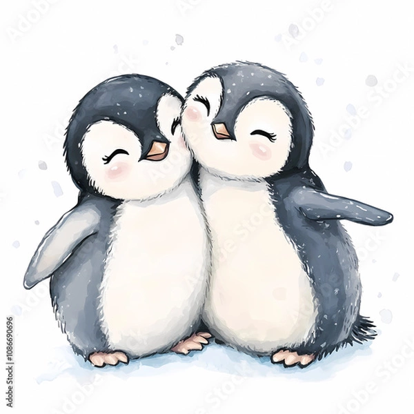 Obraz Penguin Love Art: Adorable Pair of Penguins in Love for Romantic and Kids' Room Decor, generated ai