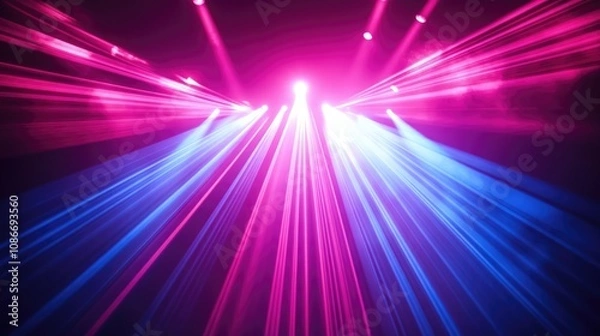 Fototapeta Dynamic laser beams in vibrant pink and blue hues create an electrifying atmosphere at a concert, enhancing audience excitement and engagement.