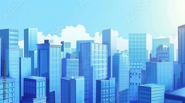 Fototapeta Blue Tech City Architecture Background - A Futuristic Urban Landscape of Innovation. The Blue - Hued Buildings with Sleek Lines, Symbolizing the Technological Advancements