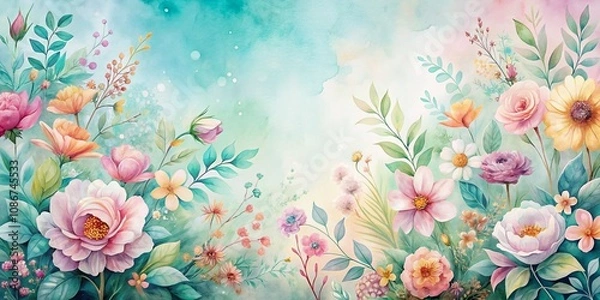 Fototapeta Beautiful Watercolor Floral Background Hand-Drawn Illustration for Invitations, Greeting Cards, and Home Decor - Vibrant and Elegant Floral Design in Soft Pastels