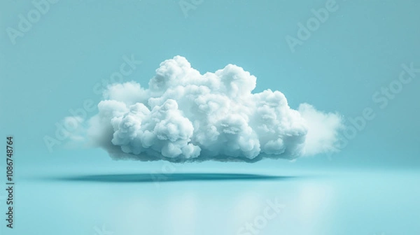 Fototapeta Soft and Fluffy White Cloud Floating Over a Smooth Aqua Background with Subtle Reflection and Serene Atmosphere for Tranquil Imagery or Nature Themes