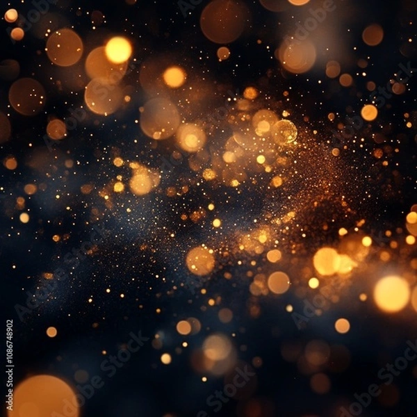 Fototapeta Golden bokeh lights sparkling on a dark background, creating a magical and festive atmosphere, perfect for celebrations and special occasions