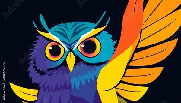 Obraz Colorful Owl with Wings Spread,
