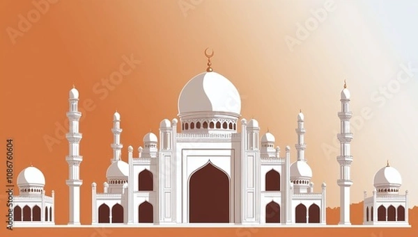 Fototapeta A Detailed Illustration of a Grand Mosque with Multiple Minarets