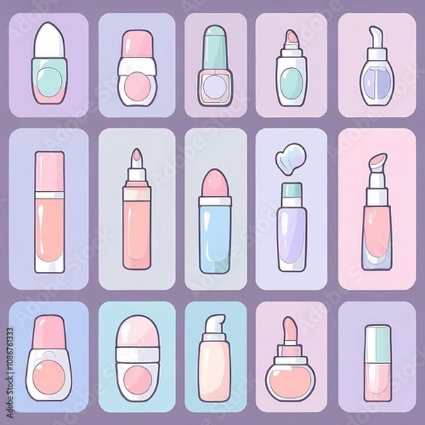 Fototapeta A collection of colorful beauty products in various shapes and sizes