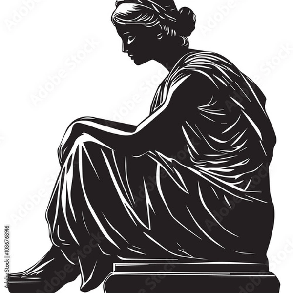 Fototapeta Statue In cartoon, hand-drawn flat style. image for social media, websites and UI. Isolated 2D vector design in logo, icon, sketch style, simple line vector, single color. AI Generative Art.