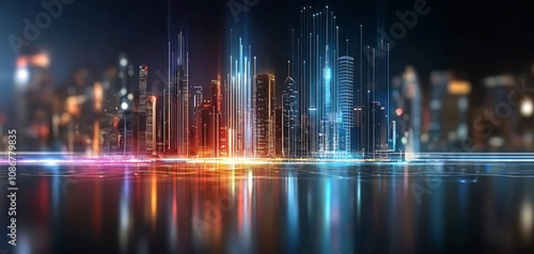 Fototapeta Dynamic cityscape visualization urban environment digital art nighttime futuristic concept for enhanced seo impact