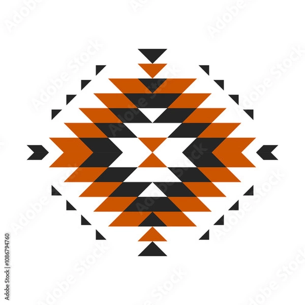 Obraz Geometric ethnic pattern art. American, Mexican style. White background. Aztec tribal ornament print. Design for fabric, clothing, textile, logo, symbol.