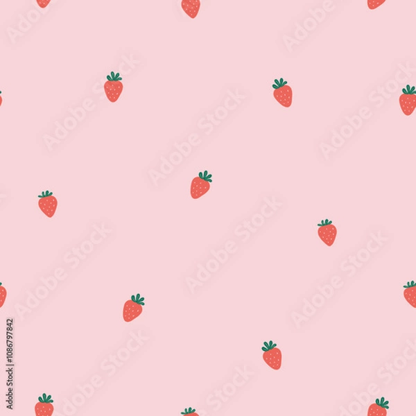 Fototapeta Cute Seamless Strawberry Vector Pattern 