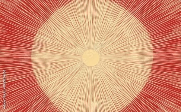 Fototapeta Red and beige background with sunburst rays, vector illustration.
