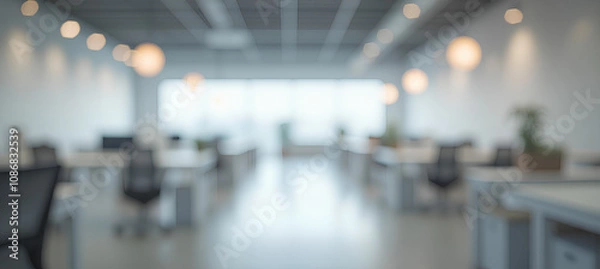 Fototapeta Blurred empty open space office. Abstract light bokeh at office interior background for design