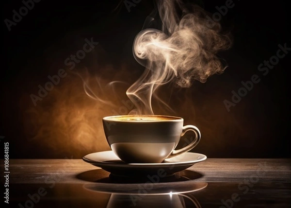 Fototapeta Hot Cappuccino Coffee Cup Silhouette Isolated on Clean Background Perfect for Graphic Design and Marketing Use, Ideal for Coffee Lovers and Beverage Enthusiasts