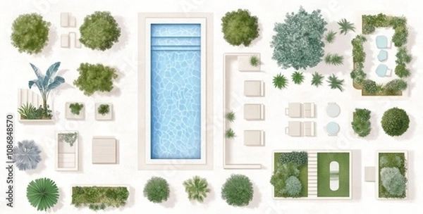 Obraz Stunning Poolside Garden Design Plan