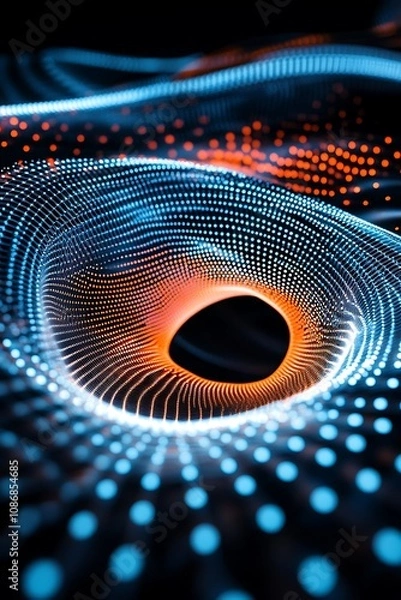 Obraz Abstract digital art showcasing an intricate design of glowing dots and swirling patterns, evoking a sense of motion and depth in a cosmic setting.