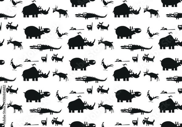 Obraz Seamless pattern with funny cartoon animals