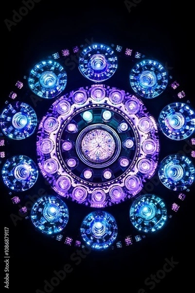 Fototapeta Stunning Abstract Design with Colorful Circular Patterns Illuminated by Bright LED Lights Against a Dark Background
