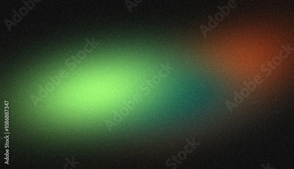 Fototapeta Orange blue green glowing color noisy gradient backgrounds. Abstract soft dark colors glowing grainy gradient, vibrant color spot, wave shaped, noise texture backdrop design