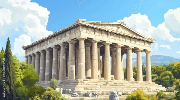 Obraz Majestic Ancient Greek Parthenon Temple Against Blue Sky