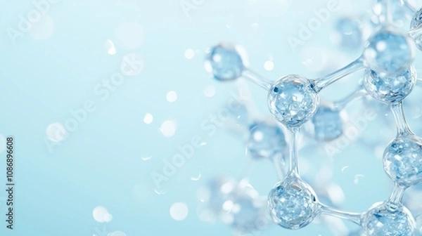 Fototapeta Blue molecular structure, intricate design with transparent elements, set against a soft blue backdrop, highlighting scientific exploration and innovation.