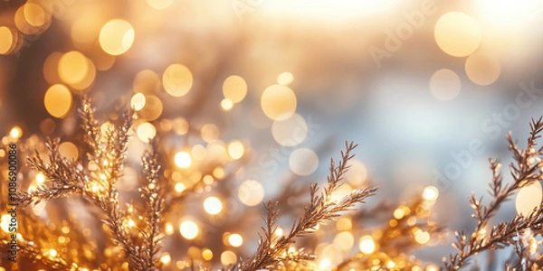 Obraz Christmas festive background with bokeh and lights. image. Created with Generative AI technology
