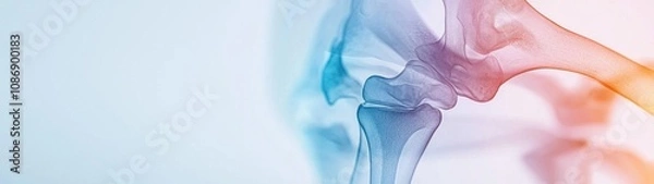 Fototapeta X-ray of inflamed hip joint highlighting avascular necrosis with a clear view of affected area, minimalist presentation emphasizing condition's seriousness and impact.