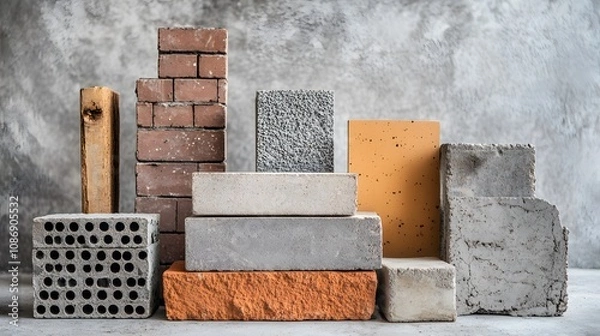 Fototapeta Various concrete and brick building materials.