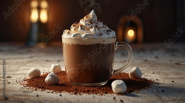 Obraz Hot chocolate with whipped cream and marshmallows