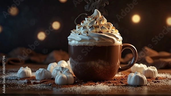 Obraz Hot chocolate with whipped cream and marshmallows