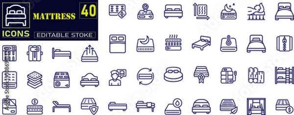 Fototapeta Mattress icons. Set icon about Mattress. Mattress line icons. Mattress Industrial icons.