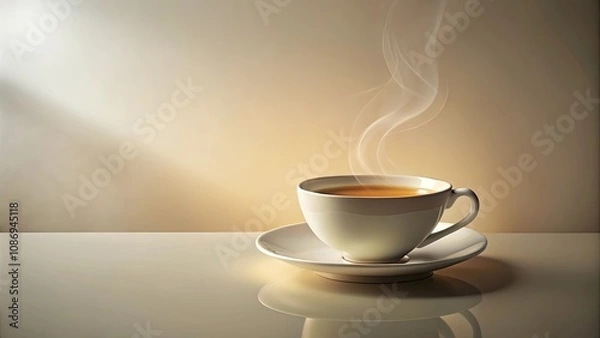 Fototapeta Aromatic Steam Rising from a Warm Cup of Tea on a Reflective Surface