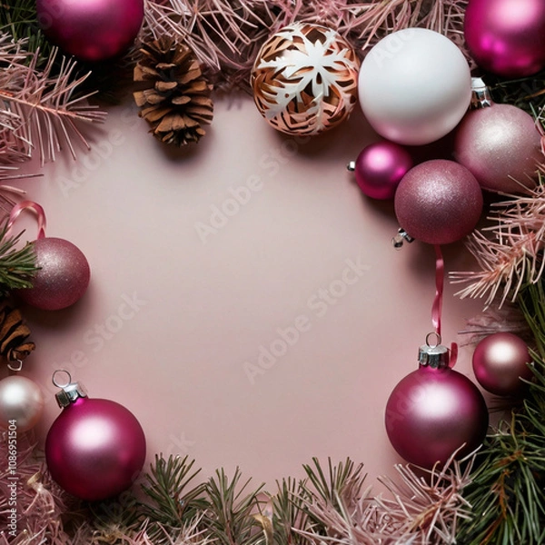 Fototapeta a wreath with a pink ribbon and a wreath that says christmas on it.