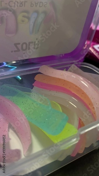 Obraz Close-up of a human eye with long eyelashes. The eye has a light iris, possibly green or blue. The eyelashes are thick and curved due to the lamination procedure, giving the eye a expressive and well-