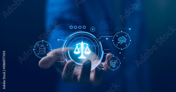 Fototapeta AI ethics or AI Law concept. Developing AI codes of ethics. Compliance, regulation, standard , business policy and responsibility for guarding against unintended bias in machine learning algorithms.