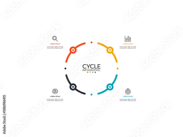 Fototapeta Business infographic. Thin line flat with 4 options, steps, arrows and marketing icons. Vector template.