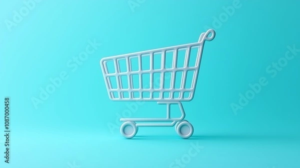 Fototapeta Shopping cart icon, representing e-commerce, isolated on a muted pastel blue background.