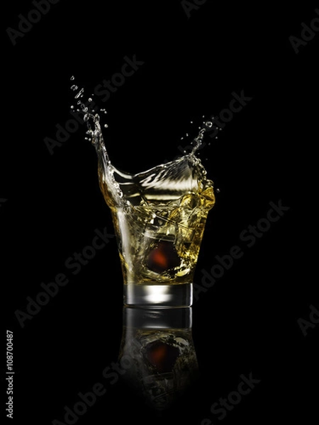 Fototapeta Splash in alcoholic drink on black background