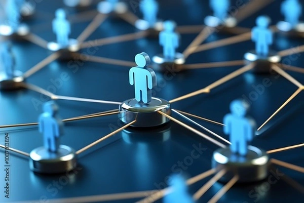 Obraz Abstract social network background with people icons connected by lines, in a dark blue color