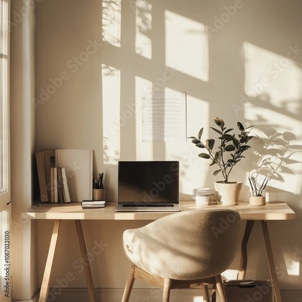 Fototapeta Cozy Workspace Designed with Minimalist Style